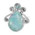 Larimar And Blue Topaz Gemstone & 925 Sterling Silver New Designer Ring Girls Jewelry